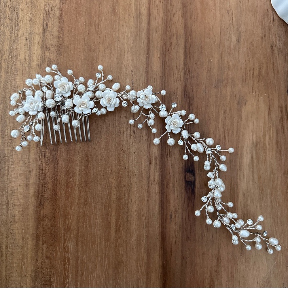 Custom Bridal Floral Hair Comb - White, cream, pearl, silver